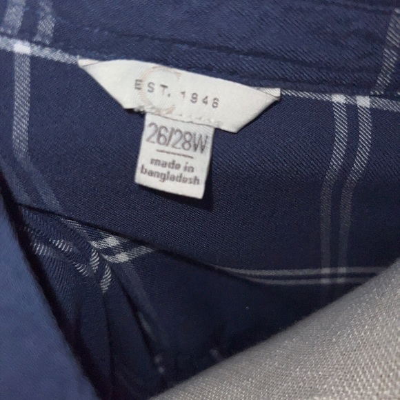 Est. 1946 Women's Plaid Tie Sleeve Shirt Plus Size 26/28W Blue White Top Button - Picture 6 of 10